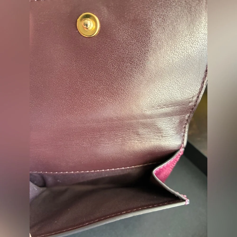 Coach Pebbled Leather Compact Wallet - Fuchsia Pink